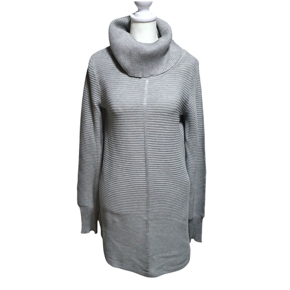 Evolution By Cyrus Fawny Cowl Neck Ribbed Pullover Gray Long Sweater Size Small